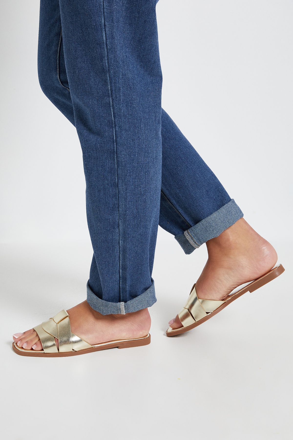 Dorothy Perkins Flossy Faux Leather Interwoven Flat Sliders Gold image 2