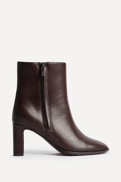 Linzi Jonas Brown Faux Leather Block Heel Ankle Boot
