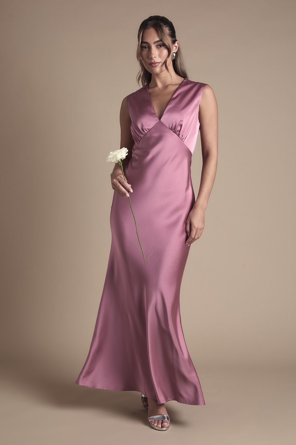 Oasis Oasis by Coast Satin Open Back Detail Maxi Bridesmaid Dress Rose