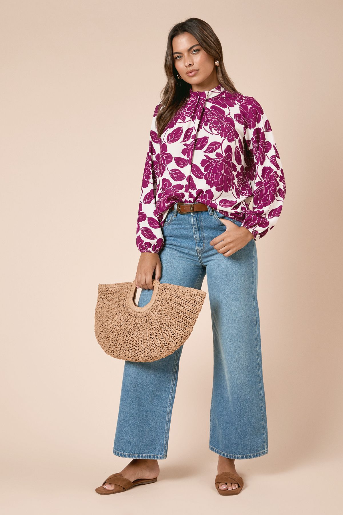 Dorothy Perkins Large Floral Twist Neck Blouse Ivory image 1