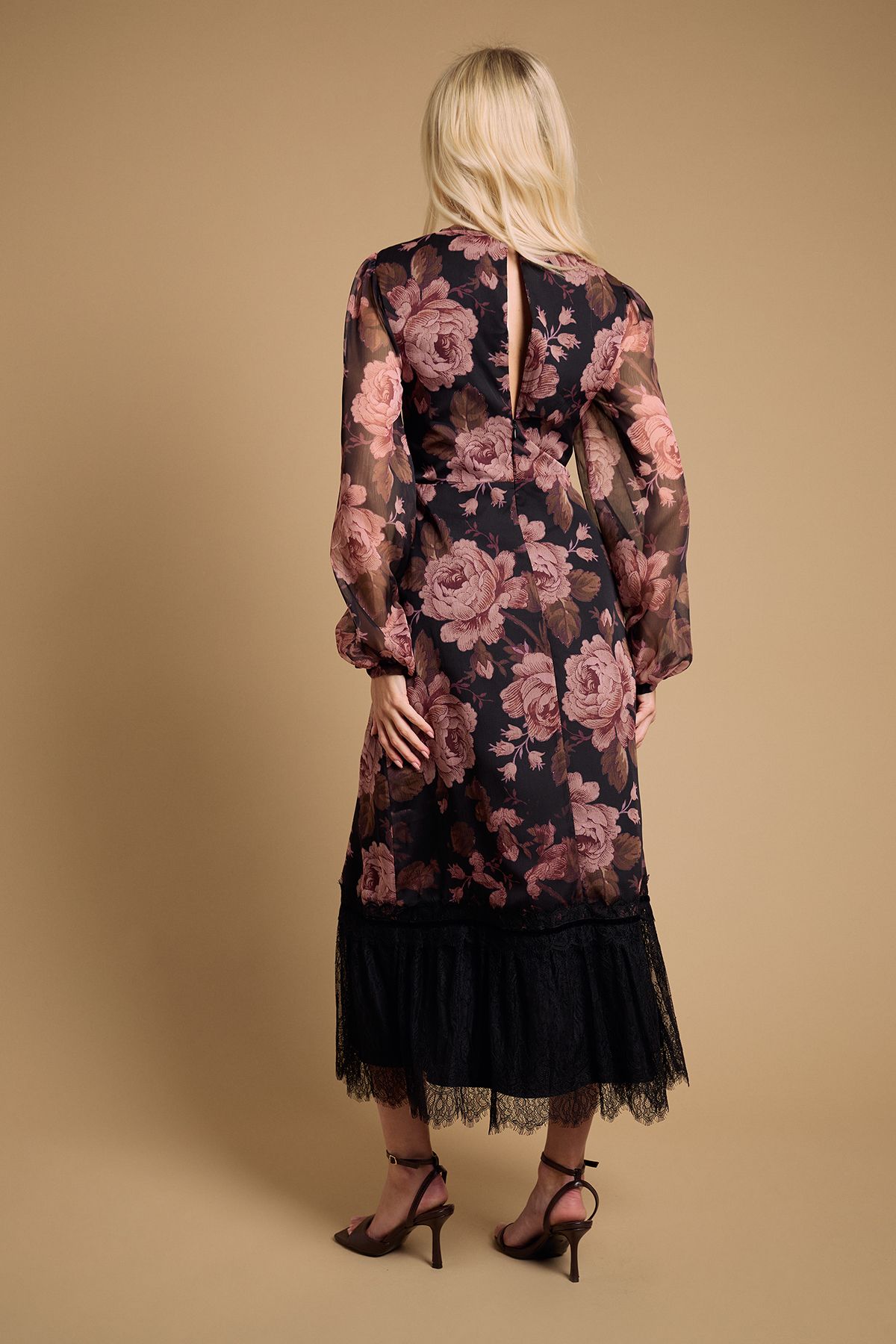 Oasis Yoryu Chiffon Printed High Neck Maxi Dress Black image 3