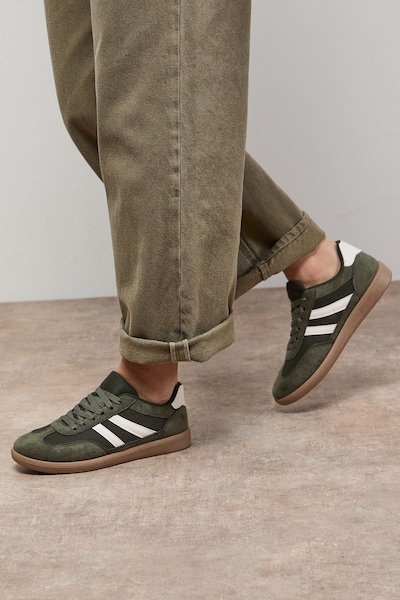 Oasis Jenna Faux Suede Mesh Detail Lace Up Trainers Khaki
