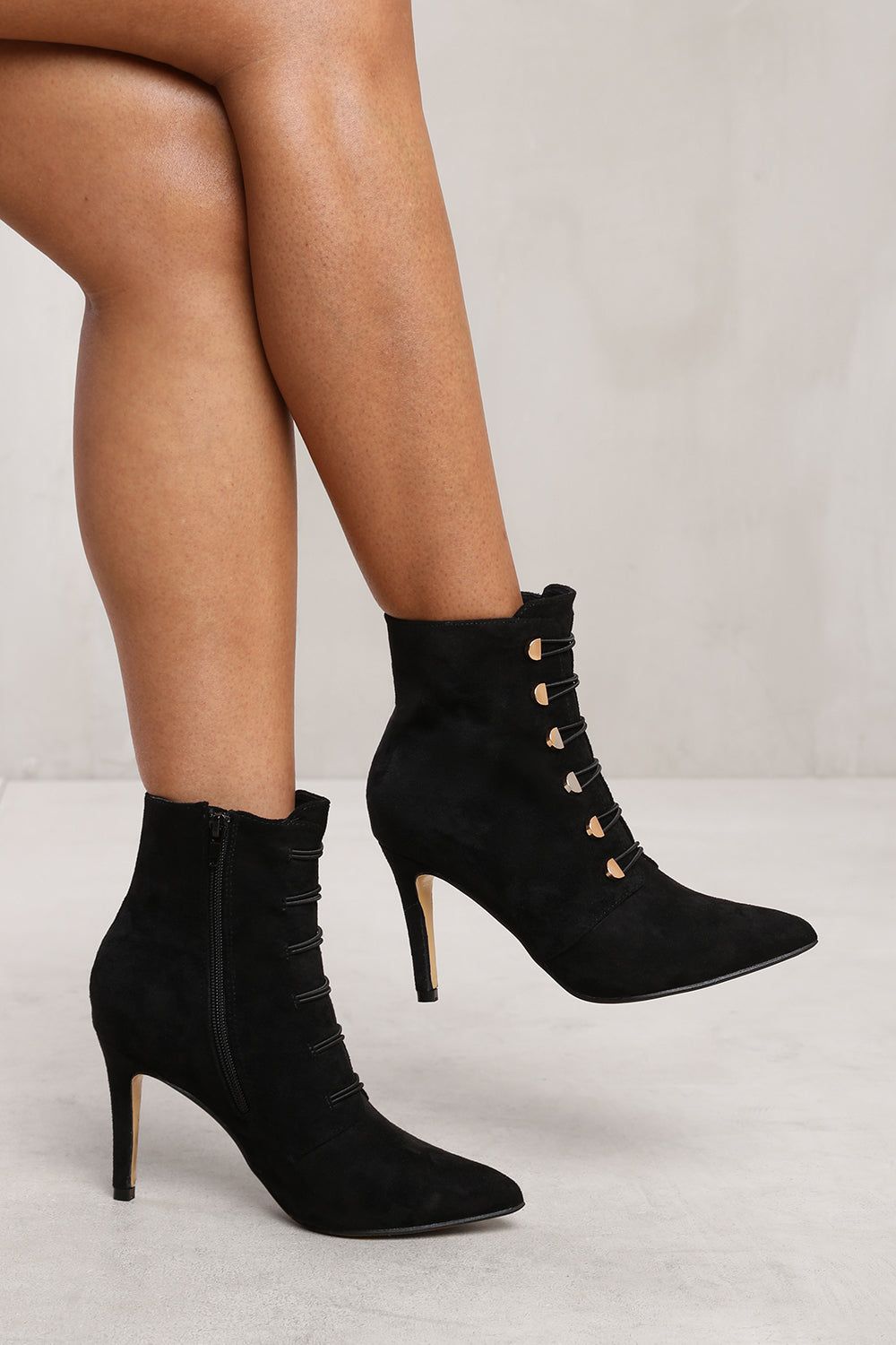 Where's That From 'Leane' Pointed Toe Mid Heel Ankle Boots With Gold Buttons image 2