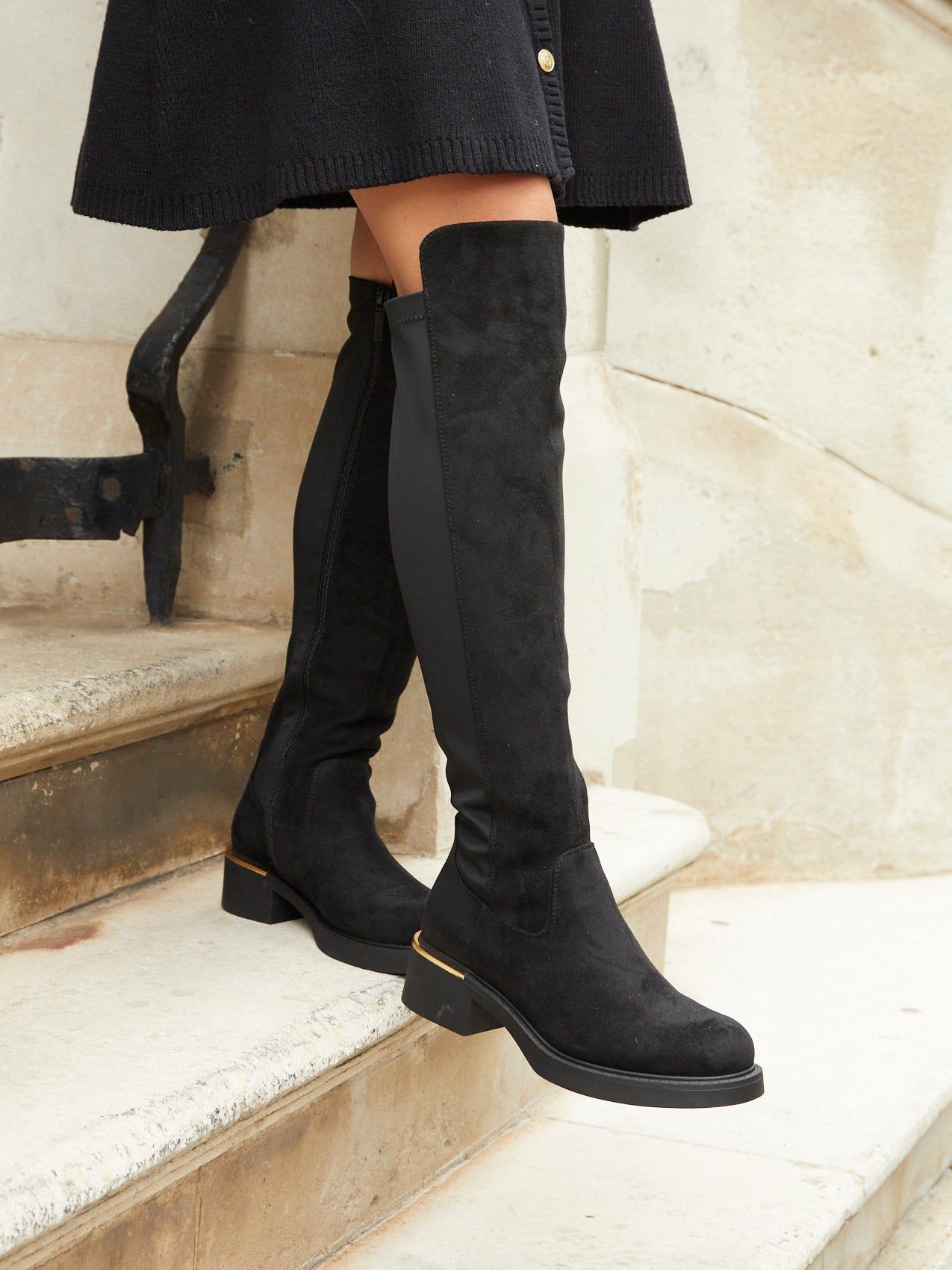 Linzi Sawyer Black Faux Suede Knee High Classic Riding Boot image 6