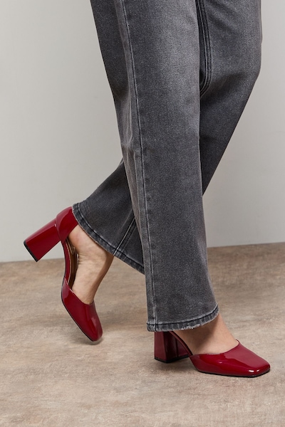 Oasis Meelie Faux Patent Leather Square Toe High Block Heel Court Shoes Dark Red