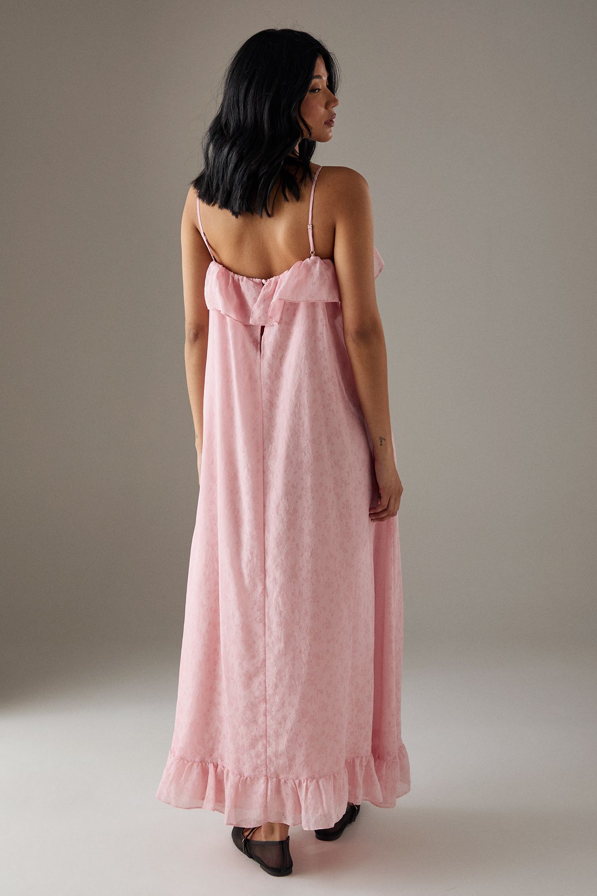 Warehouse Rose Organza Strappy Frill Midi Sundress Pink image 3