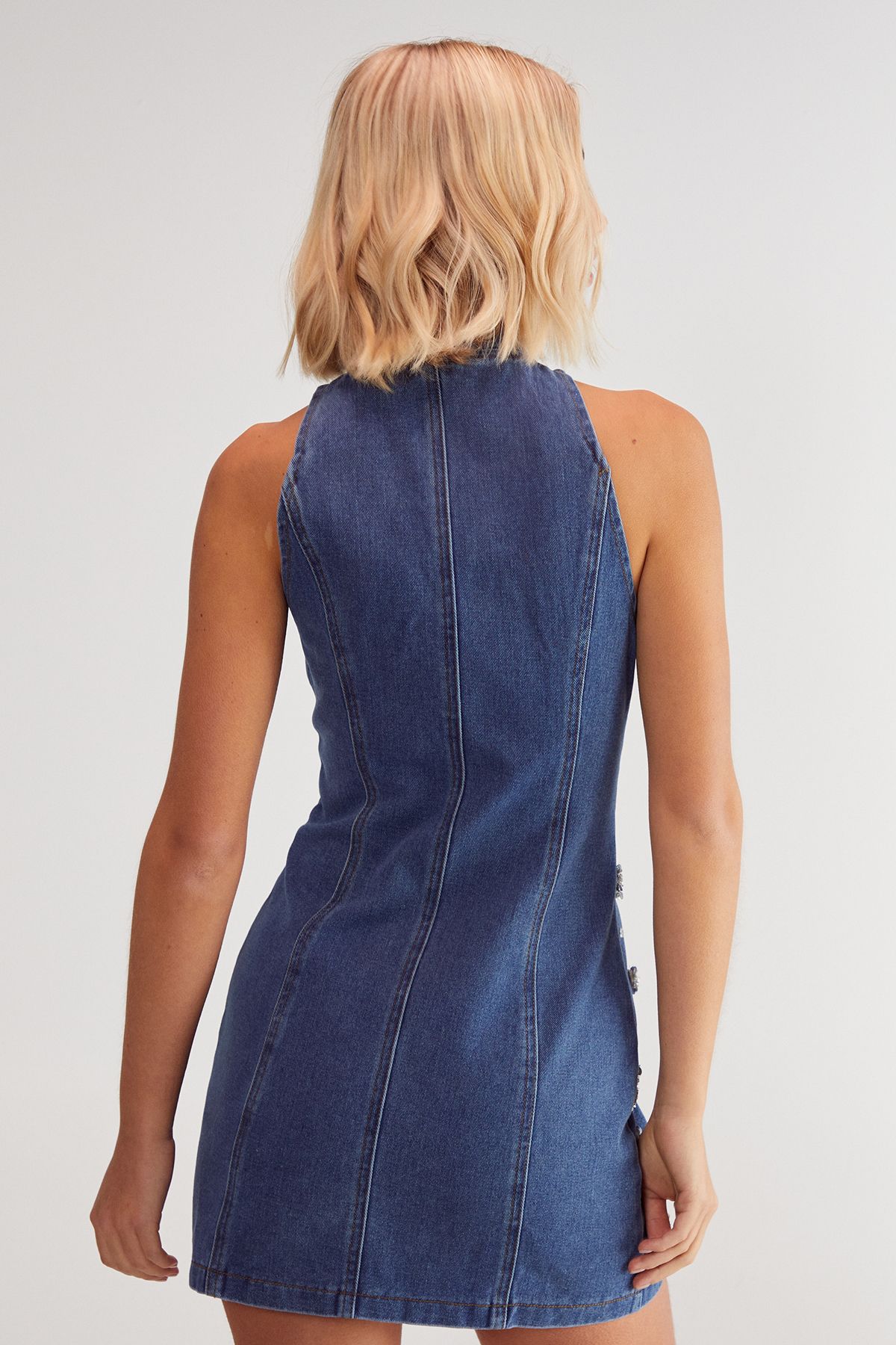 NastyGal Limited Embellished Flower Applique Mini Dress Authentic Denim image 4