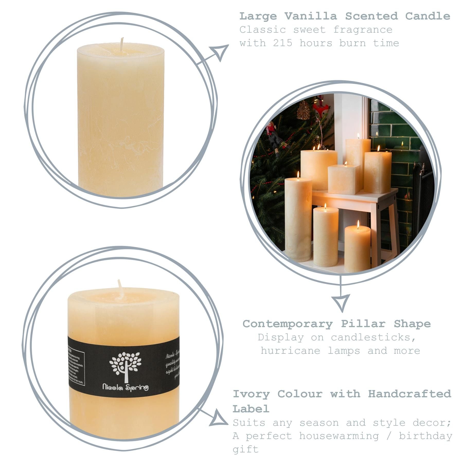 Nicola Spring Round Vanilla Pillar Candles - 215 Hours - Cream - Pack of 6 image 2