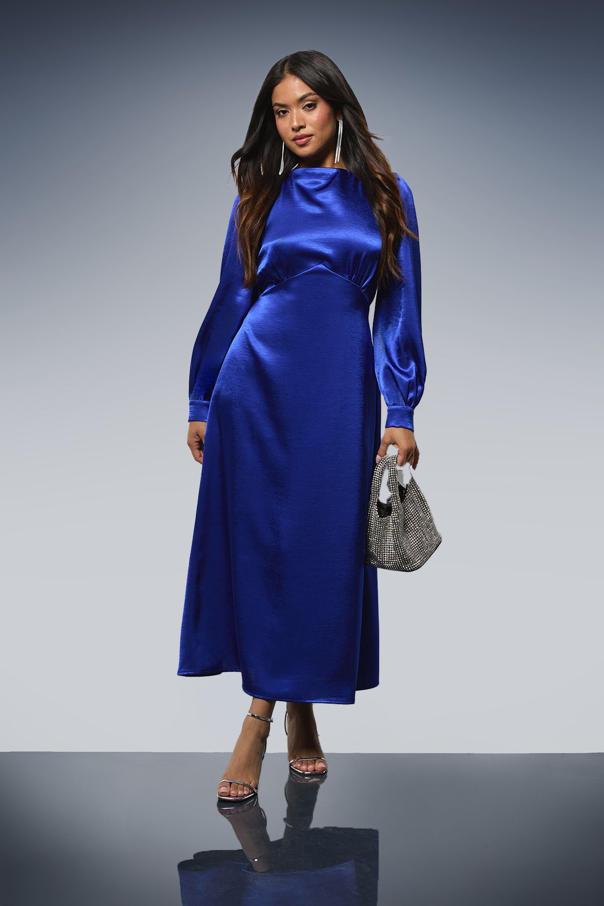 Dorothy Perkins Petite DP Luxe Blouson Empire Sleeve Seam Detail Midi Dress Cobalt