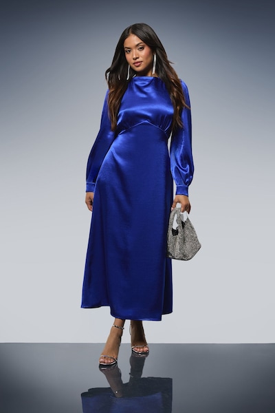Dorothy Perkins Petite DP Luxe Blouson Empire Sleeve Seam Detail Midi Dress Cobalt