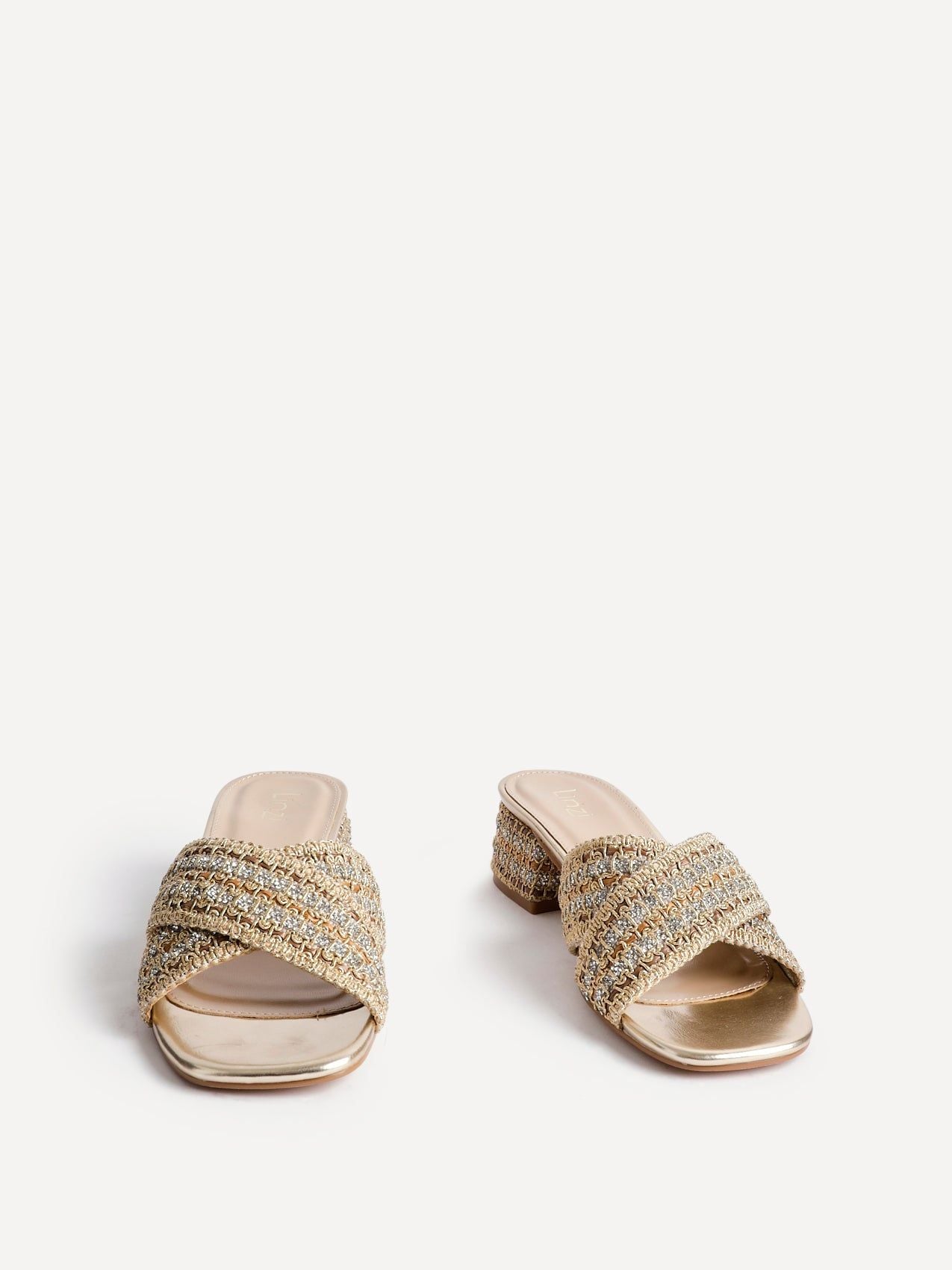 Linzi Zadie Gold Raffia Embellished Heeled Mules image 3