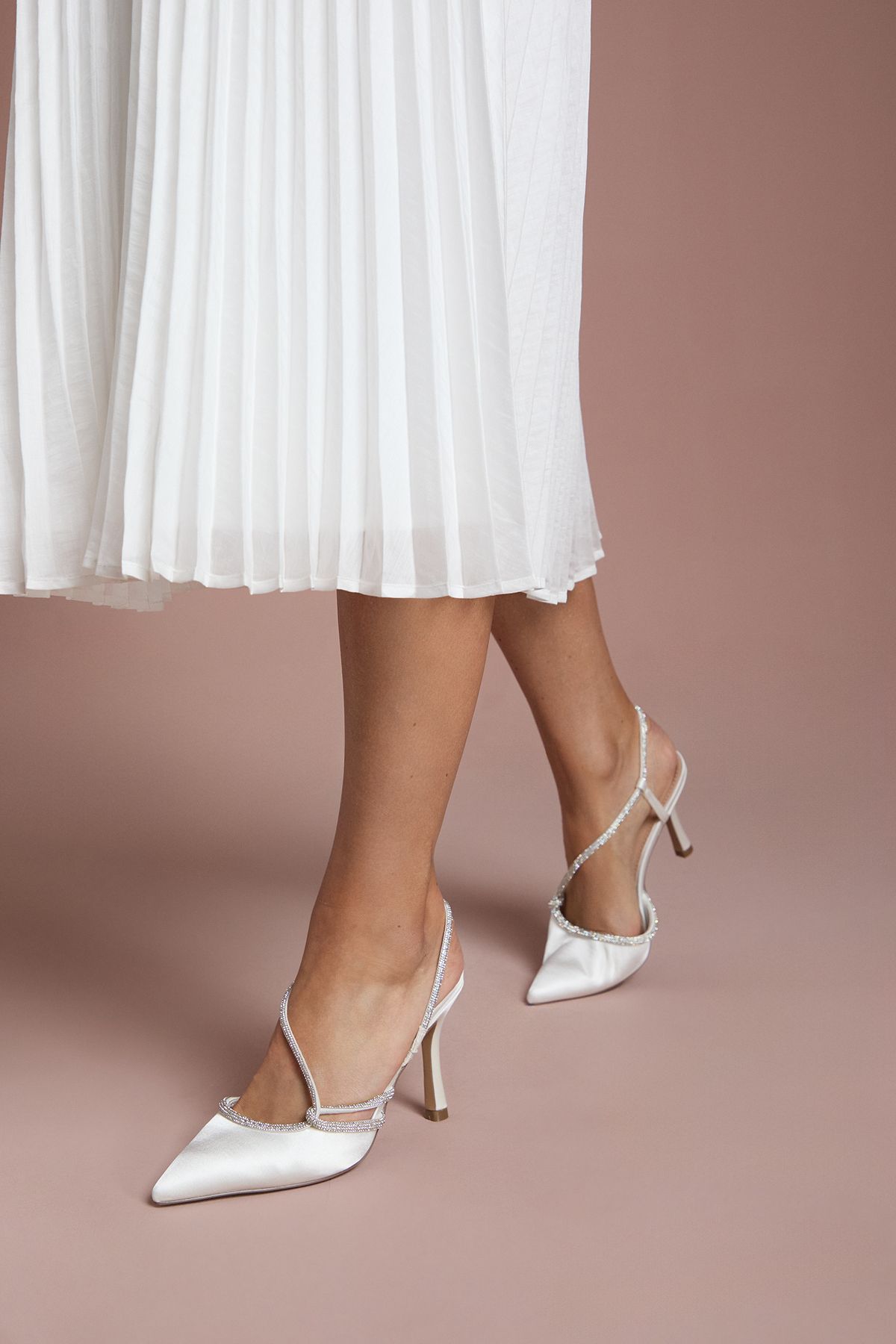 Coast Bridal Kimmie Satin Diamante Asymmetric Strap Pointed High Stiletto Heel Court Shoes White image 3