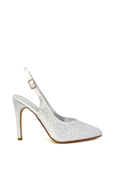 XY London 'Divine' Diamante Pointed Toe Slingback Bridal High Heel Stilettos