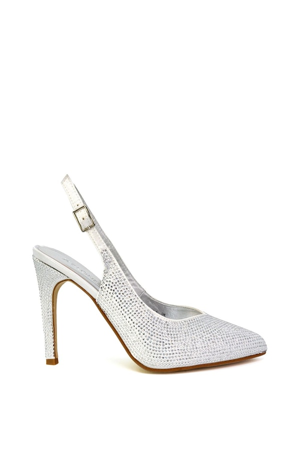 XY London 'Divine' Diamante Pointed Toe Slingback Bridal High Heel Stilettos