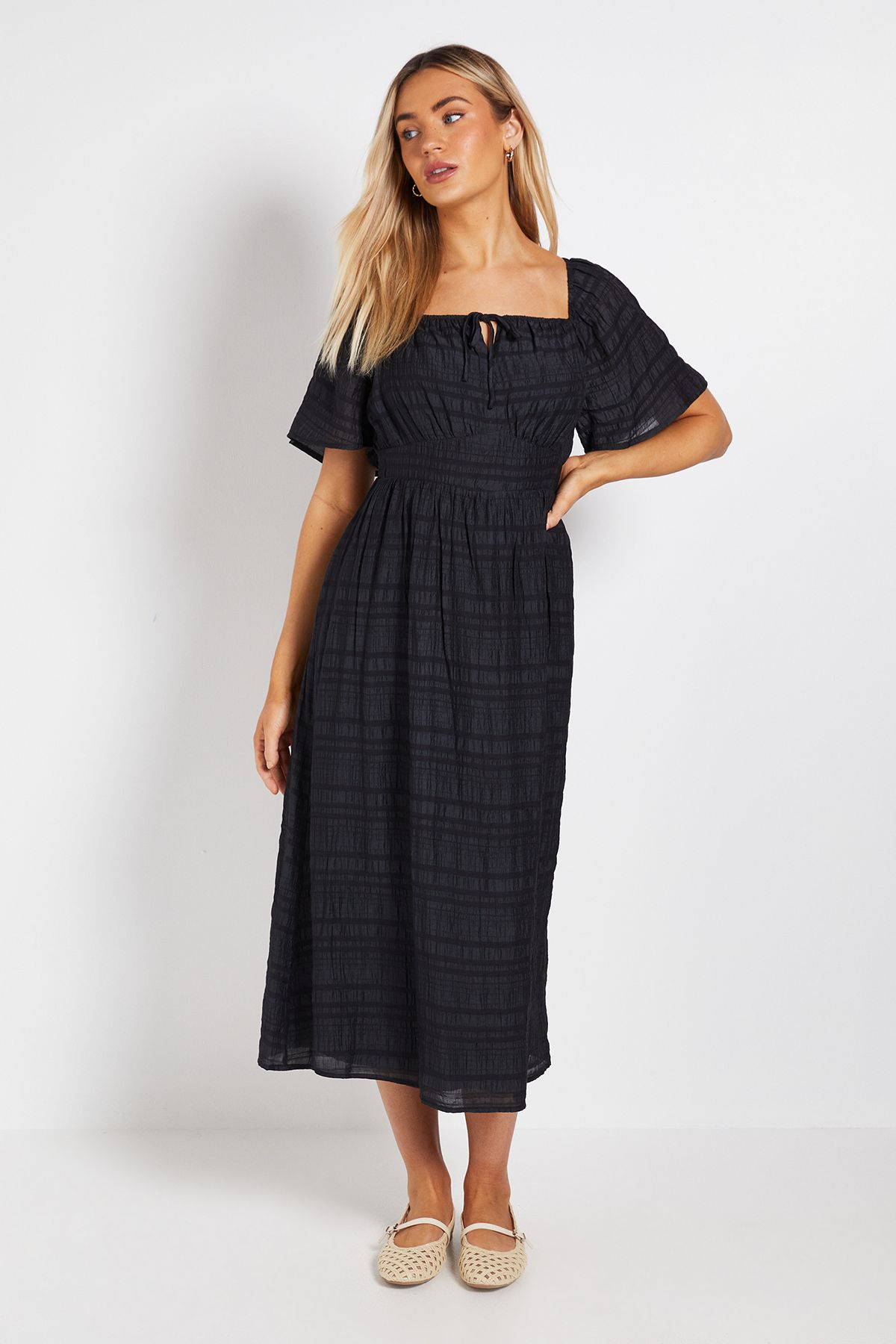 Dorothy Perkins Flutter Sleeve Ruched Bust Midi Dress Sage