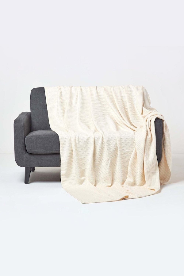 Homescapes Organic Cotton Waffle Blanket/ Throw