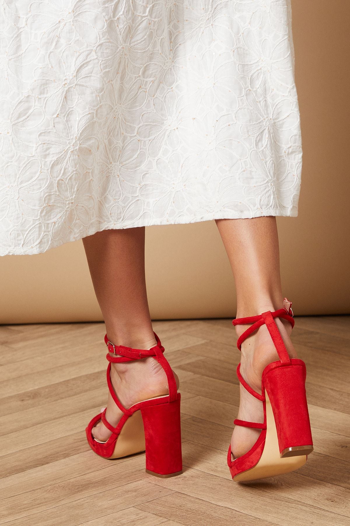 Oasis Evristine Faux Suede Strappy Platform Block Heel Sandals Red image 3