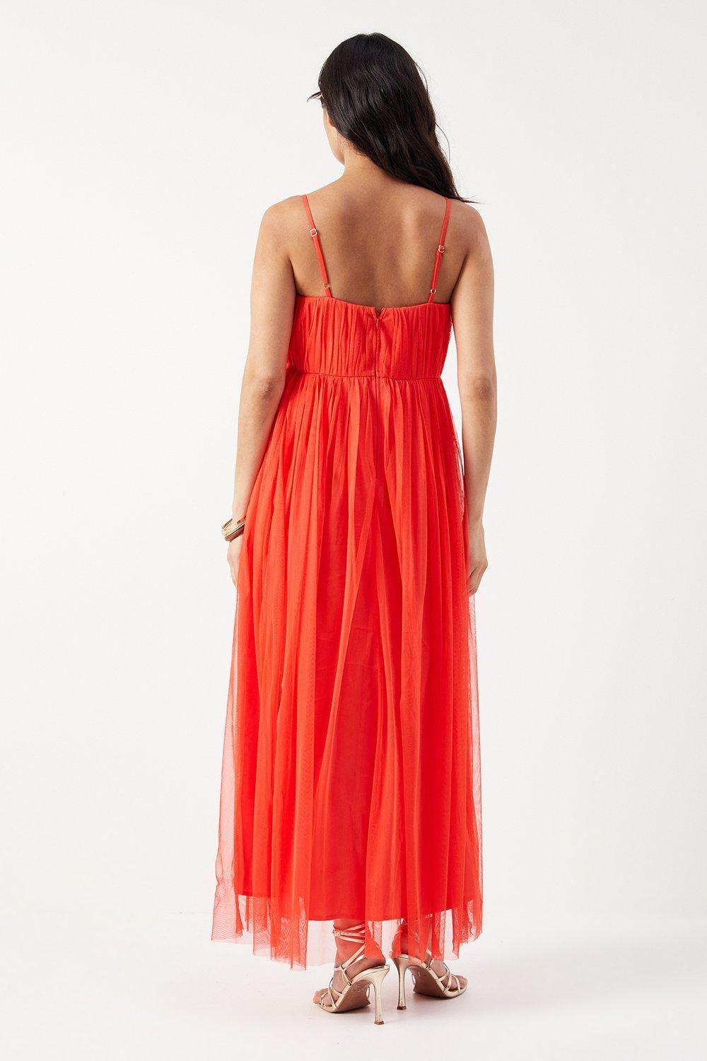 Warehouse Tulle Strappy Bandeau Maxi Dress Red image 3