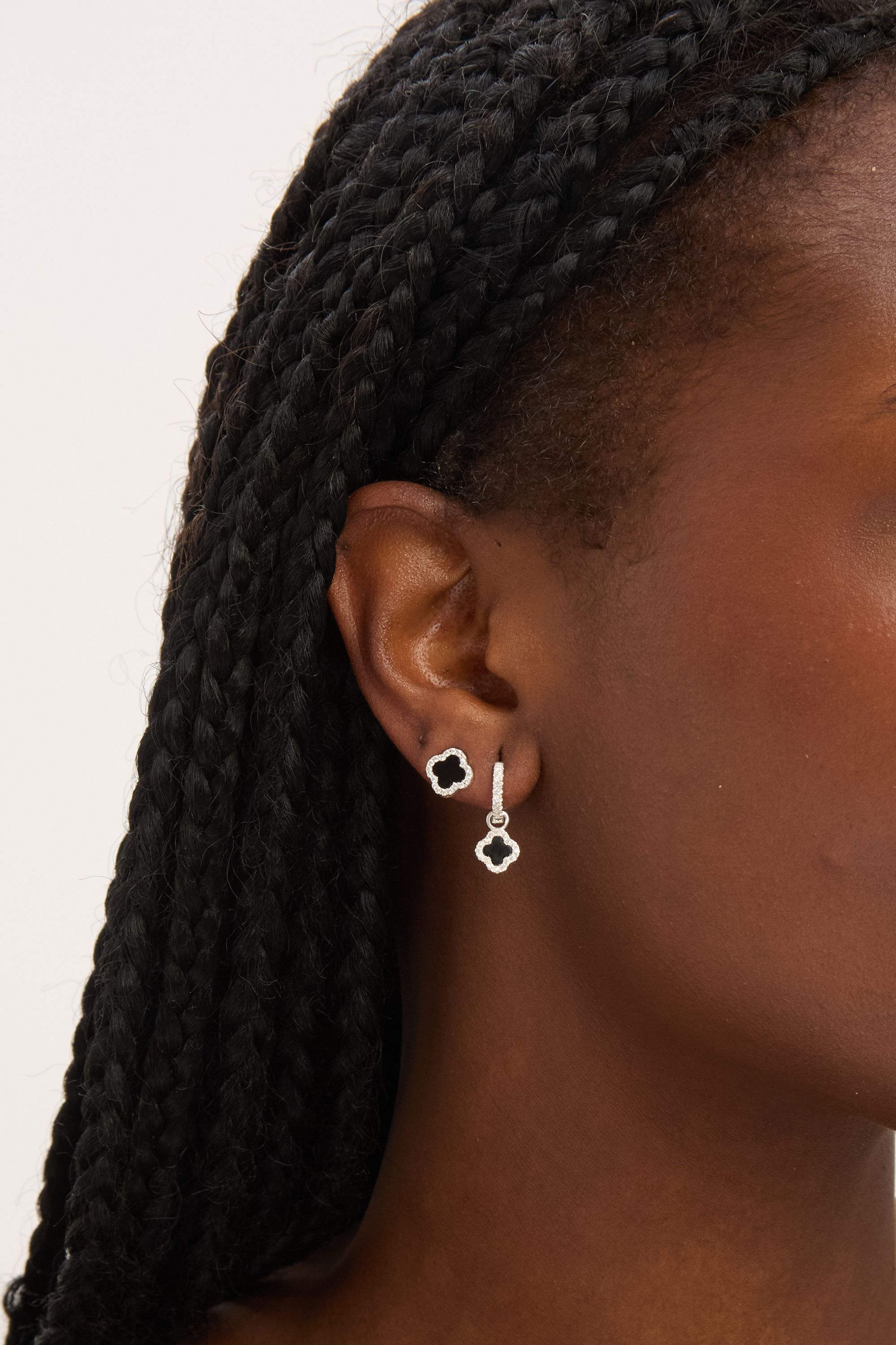 Simply Silver Sterling Silver 925 Pave and Jet Clover Stud Earrings image 2