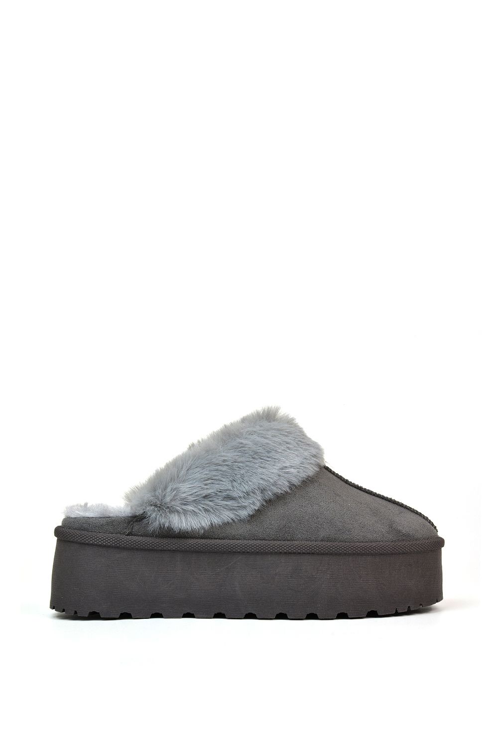 XY London 'Faith' Slip On Faux Fur Slippers with Platform Sole