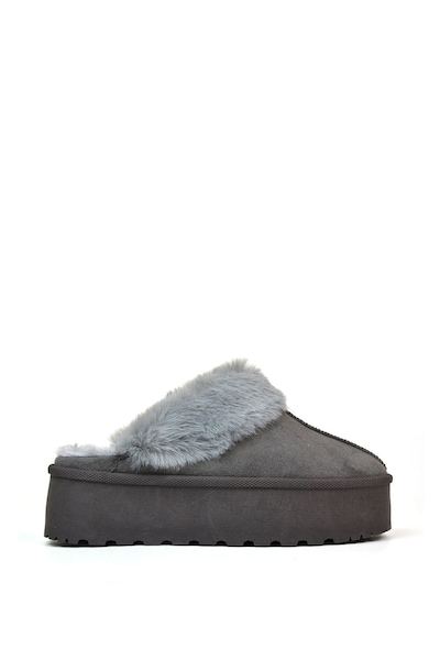 XY London 'Faith' Slip On Faux Fur Slippers with Platform Sole