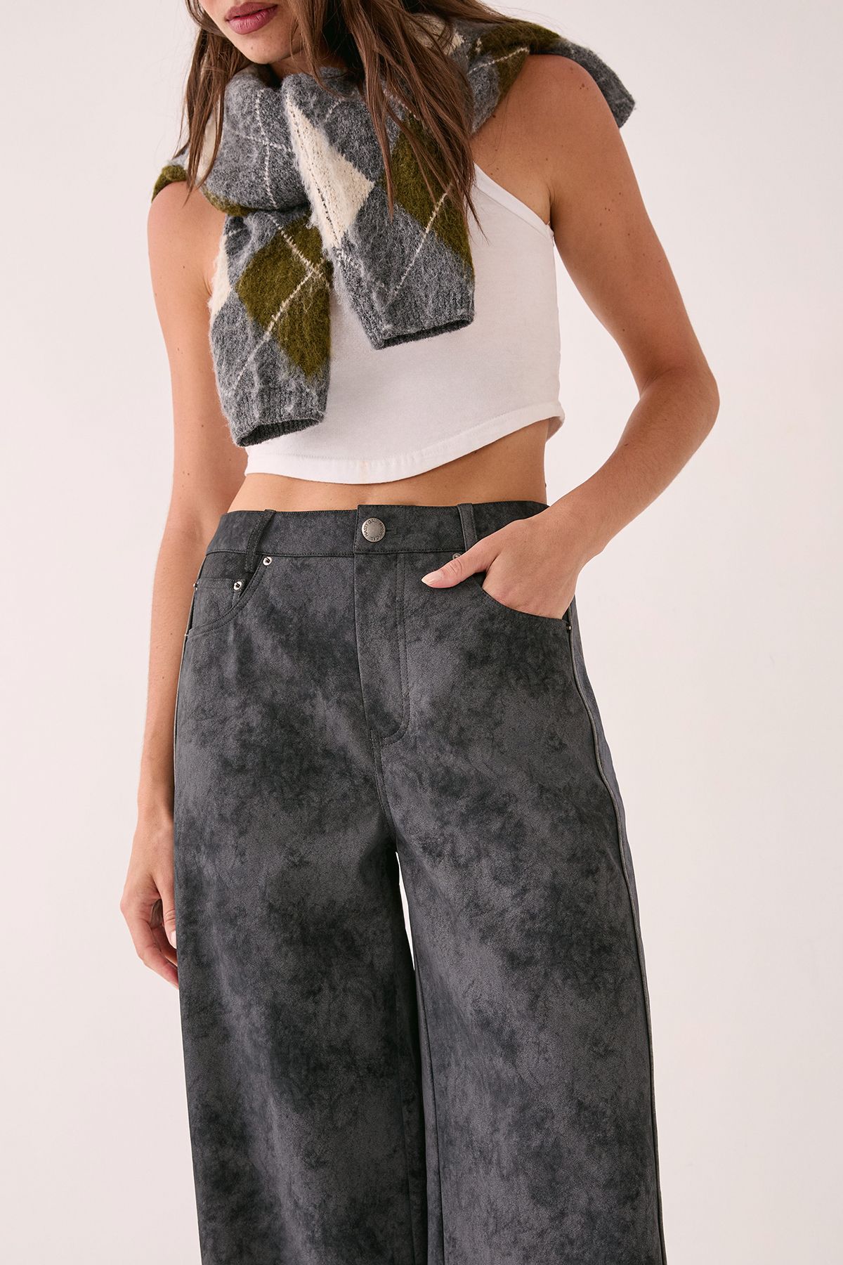NastyGal Distressed Faux Leather Panelled Trouser Charcoal image 3