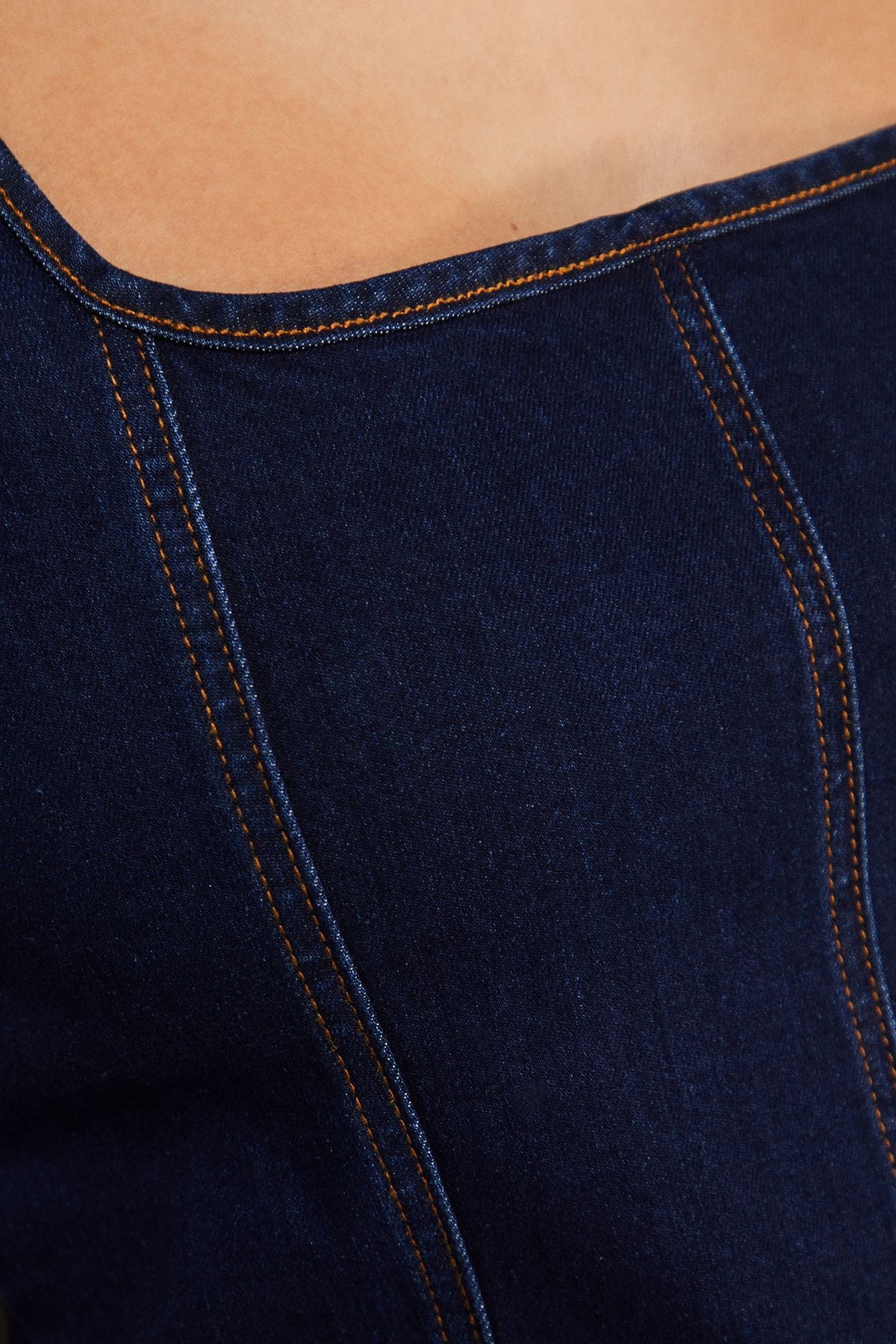 Warehouse Seam Detail Fitted Denim Midi Dress Indigo image 5