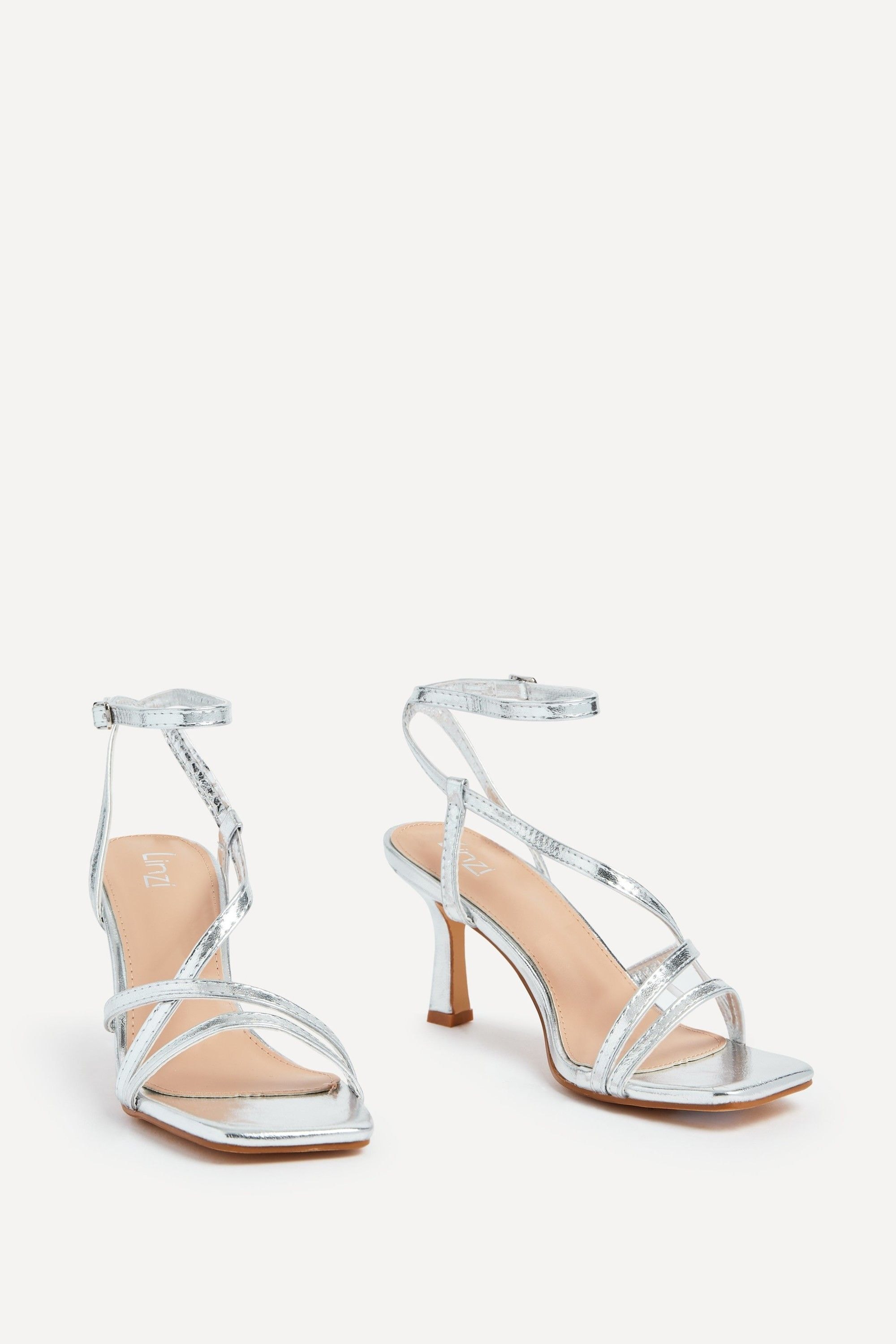 Linzi Ella Silver Faux Leather Strappy Square Toe Heeled Sandal image 3