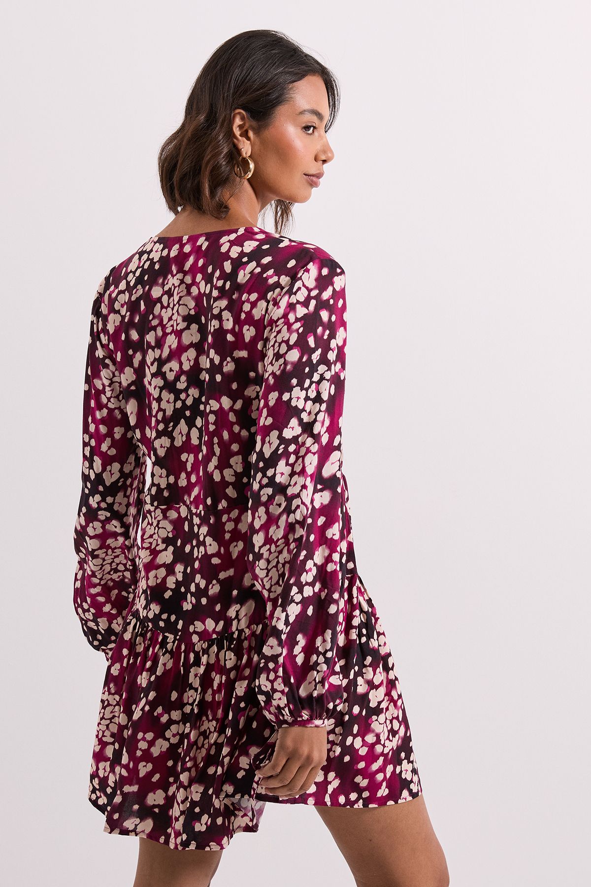 Dorothy Perkins Burgundy Animal Dropped Seam Detail Wrap Front Mini Dress Burgundy image 3