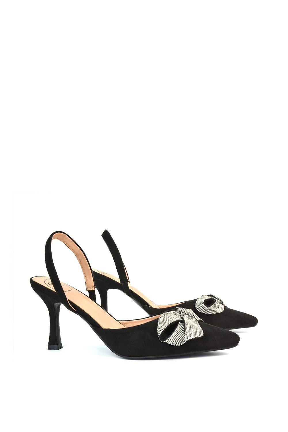 XY London 'Victoria' Diamante Bow Stiletto Slingback High Heel Shoes image 3