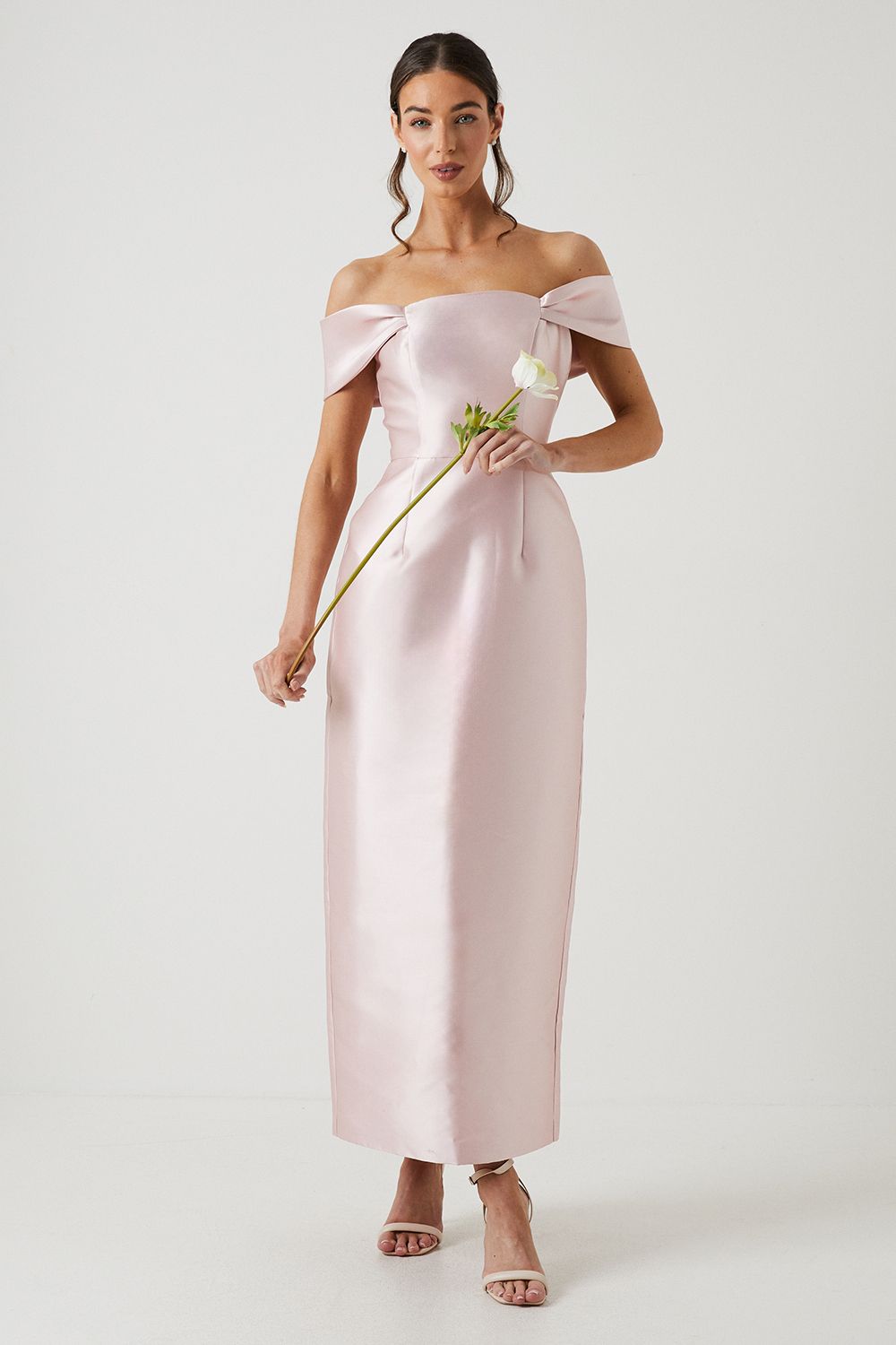 Coast Coast Honoured Twill Bardot Column Midi Bridesmaid Dress Blush image 1