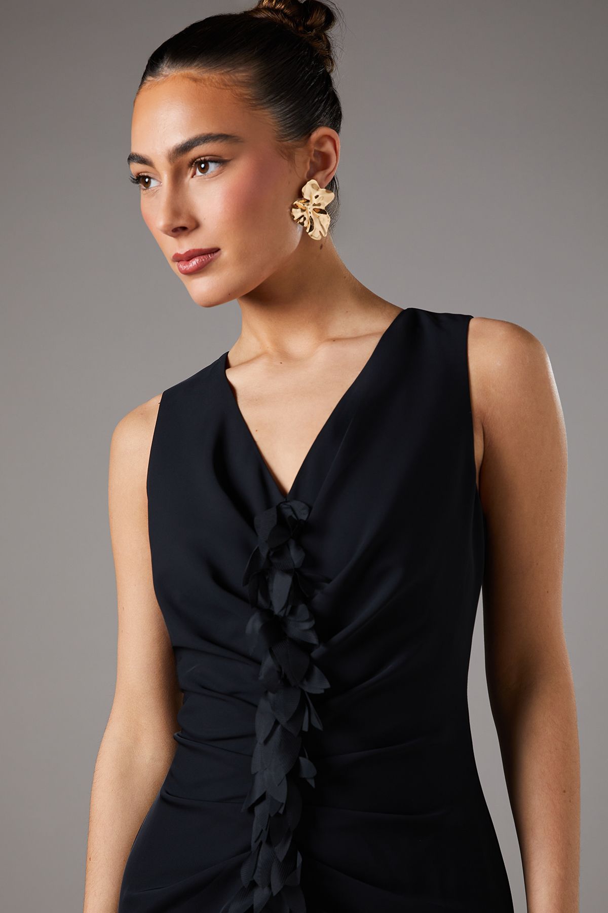 Coast Ruched Petal V Neck Maxi Dress Black image 3