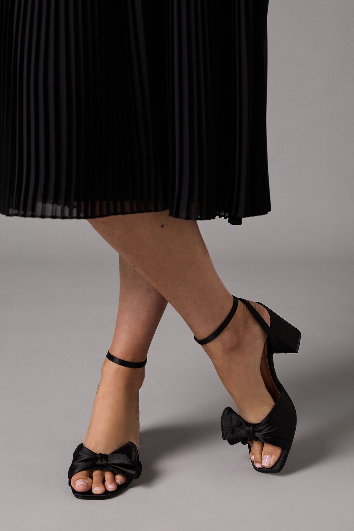 Coast Wide Fit Tina Satin Soft Ruffle High Block Heel Sandals Black image 2