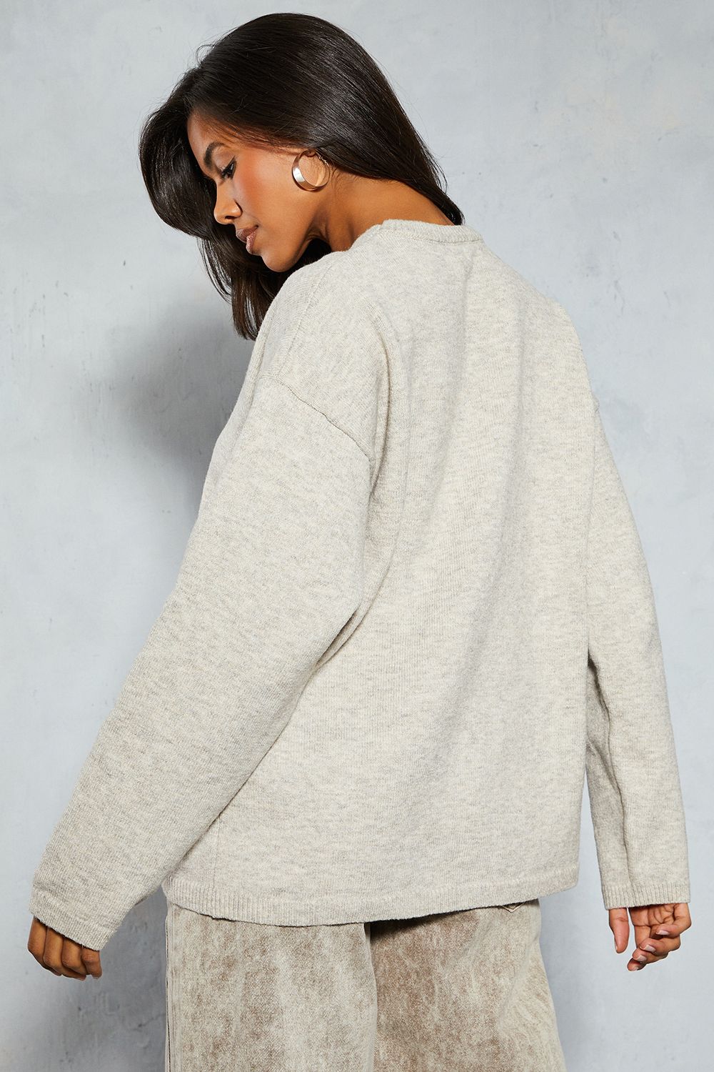 MissPap Premium Knitted Mohair Oversized Jumper Oatmeal image 3