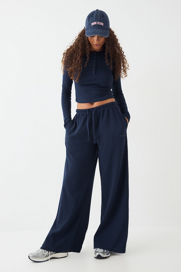 DSGN Studio DSGN Studio Embroidered Rib Wide Leg Trouser Navy