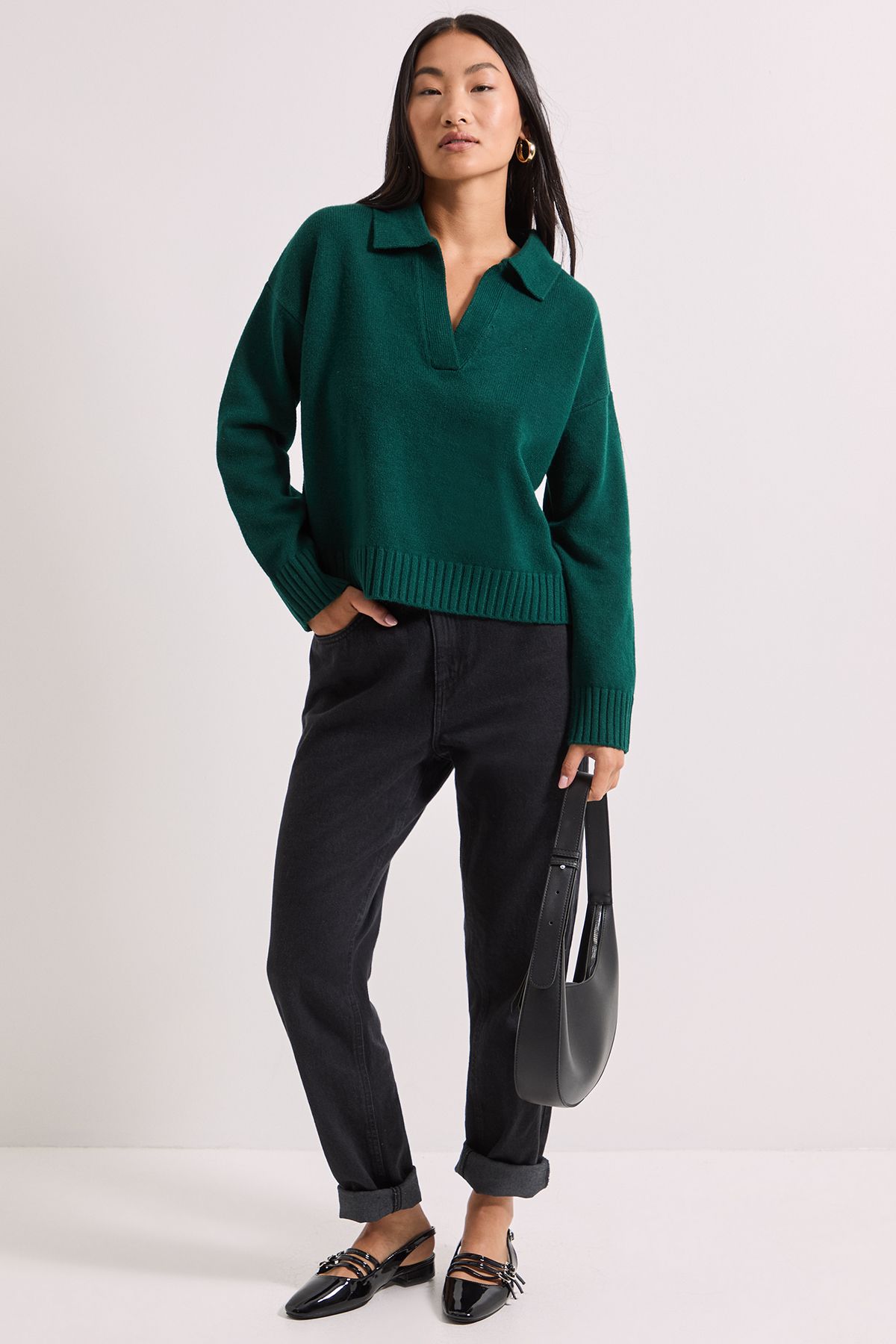 Dorothy Perkins Petite Polo Collared Jumper Bottle Green image 2