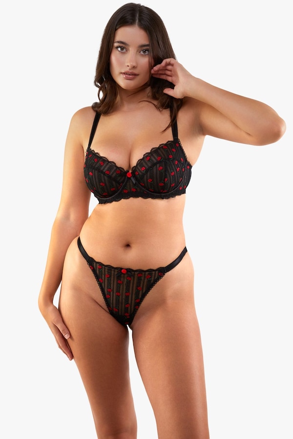 Playful Promises Elodie Black And Red Rosebud Embroidery Brief