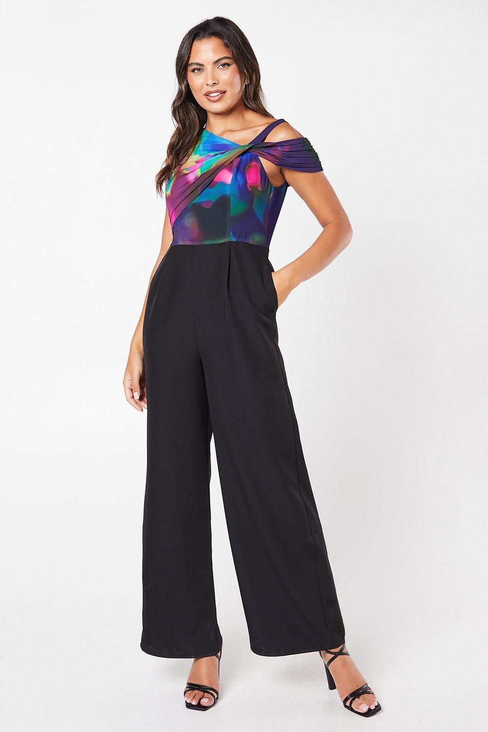 Coast Twist Neck Pleated Off Shoulder Jumpsuit Black image 1