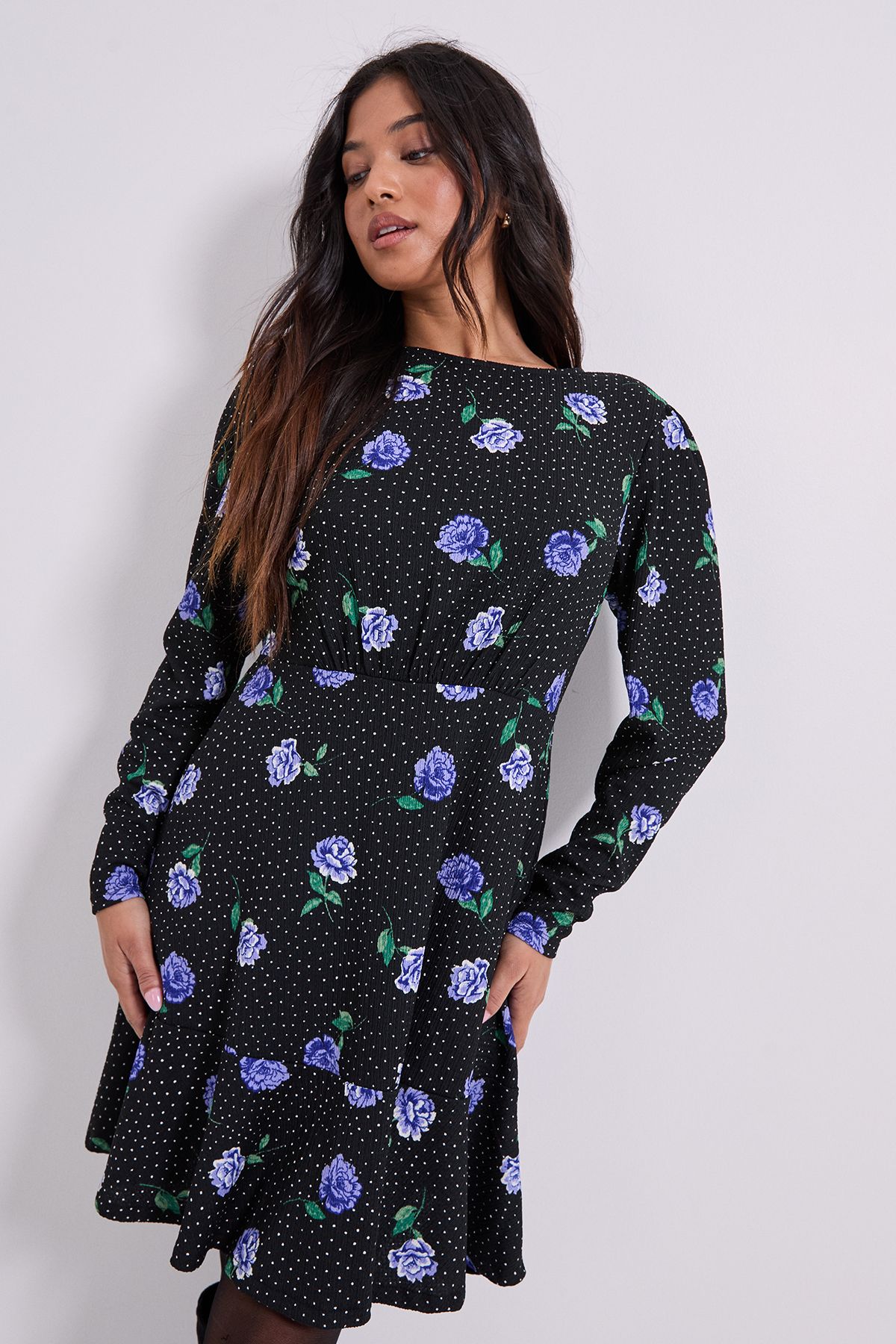 Dorothy Perkins Petite Wrap Skirt Detail Jersey Mini Dress Blue image 2