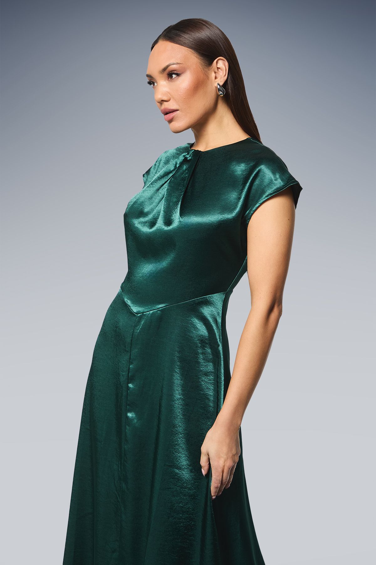 Principles Green Twist Neck Asymmetric Hem Satin Midi Dress Green image 2