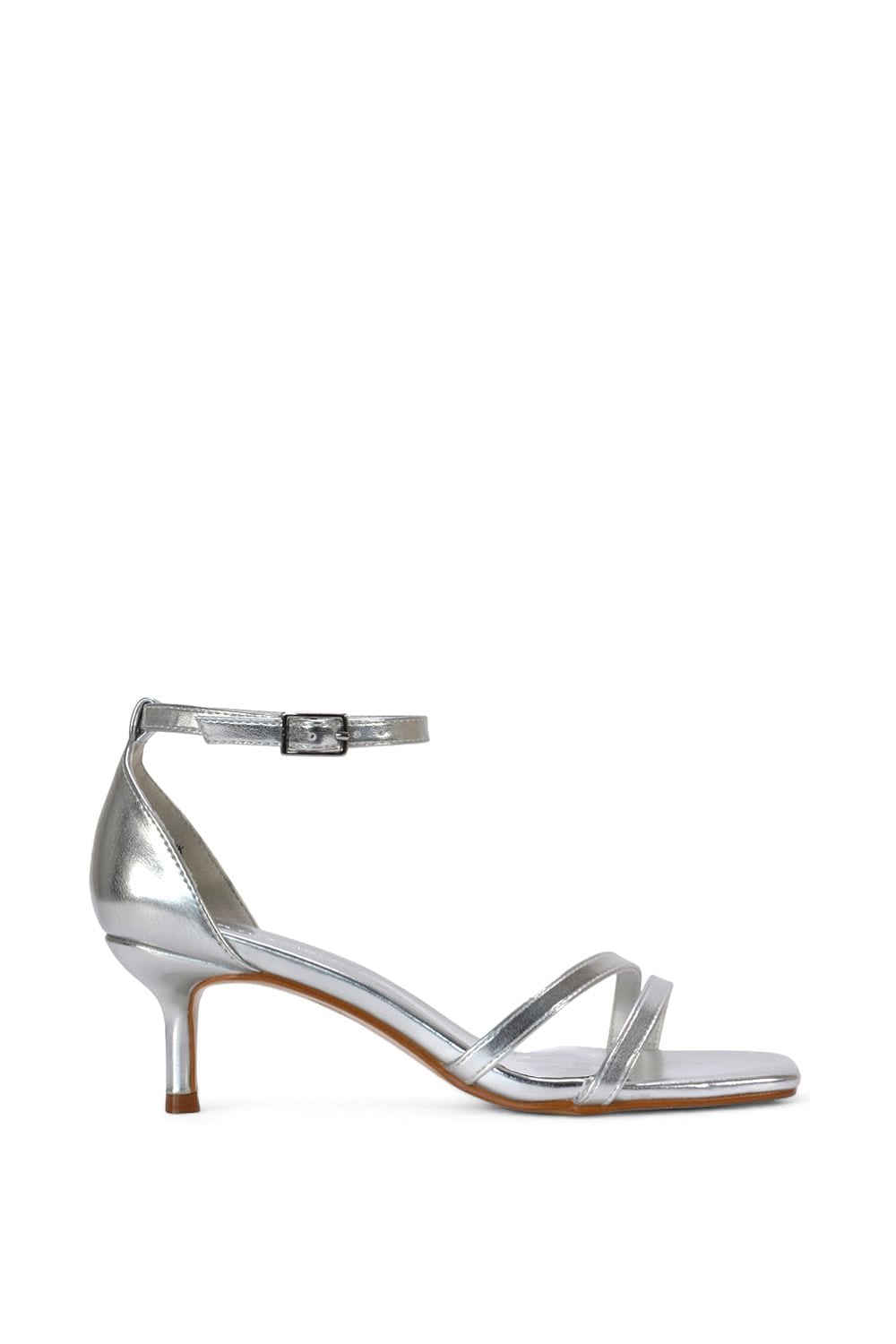 XY London 'Lea' Open Toe Strappy Low Kitten Heel Sandal Shoes