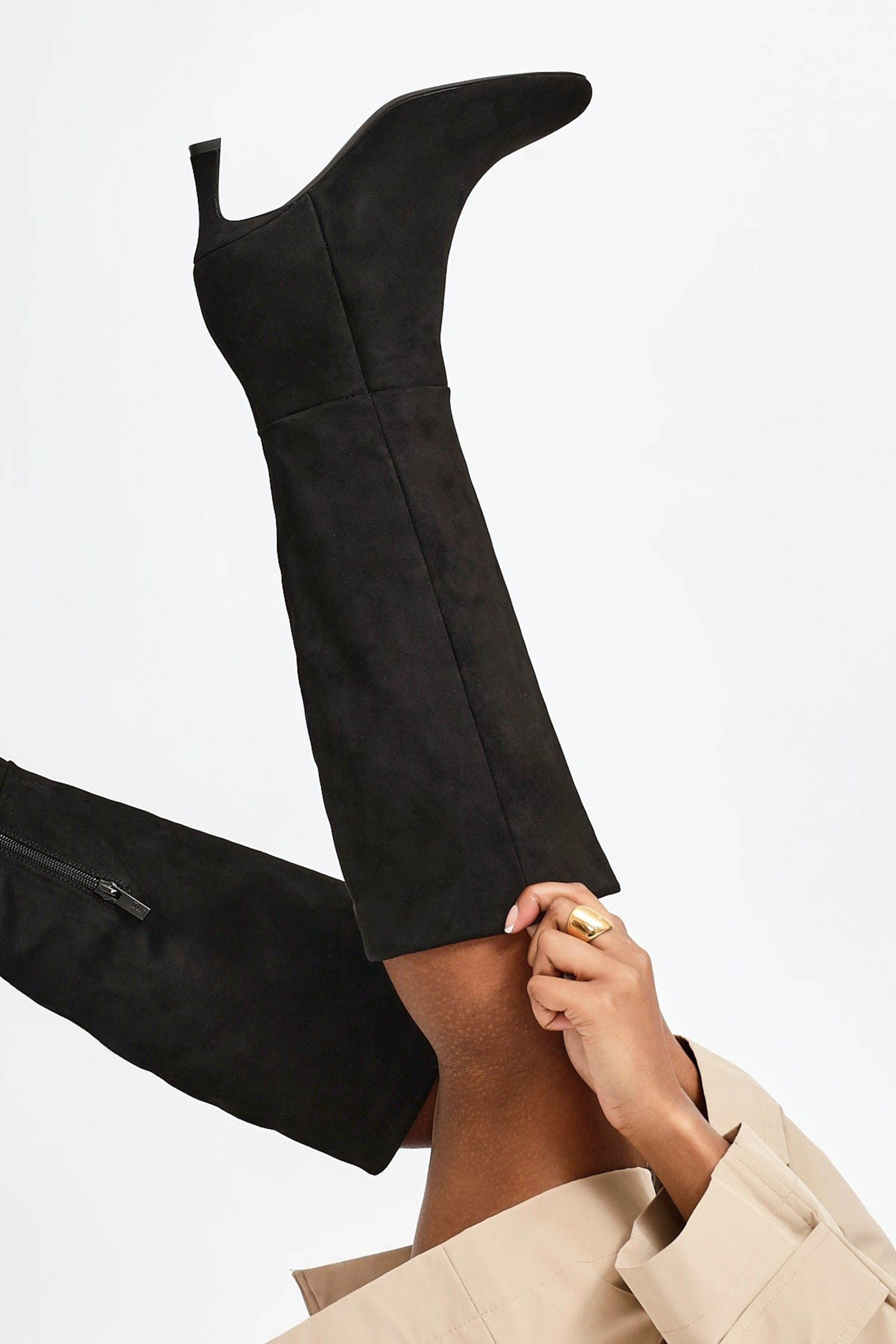 Linzi Rush Black Faux Suede High Leg Stiletto Boots image 6