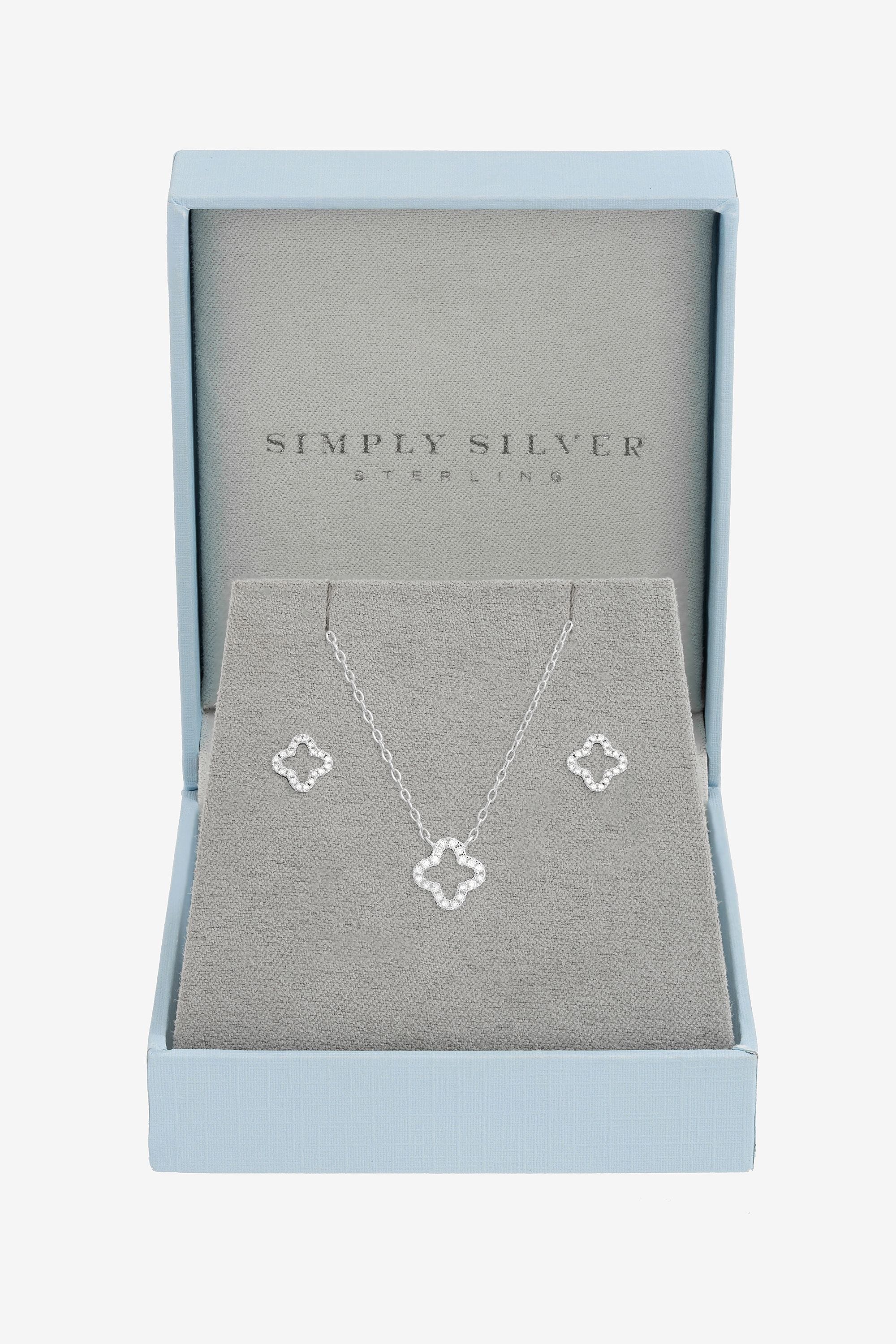 Simply Silver Sterling Silver 925 Cubic Zirconia Pave Open Clover Set - Gift Box image 1