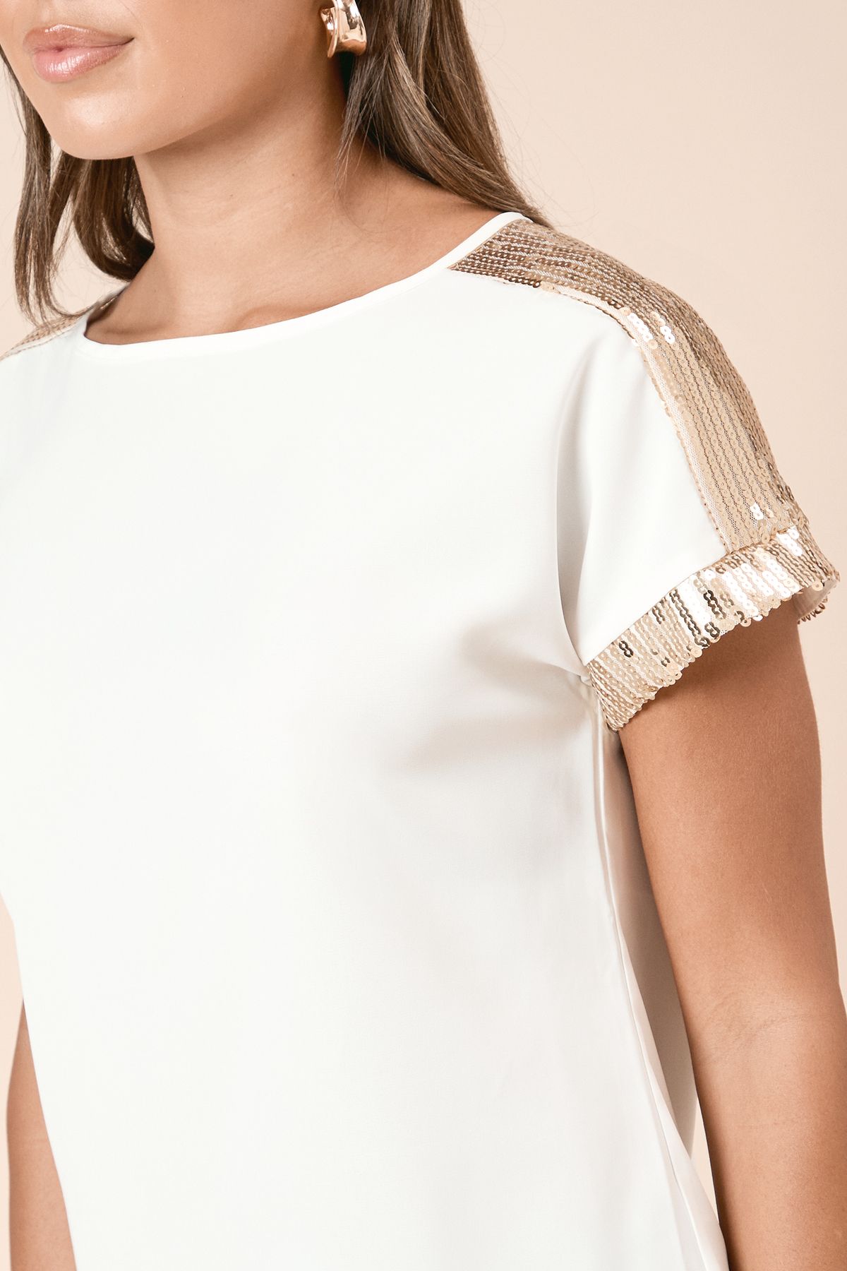 Dorothy Perkins Short Sleeve T-Shirt Sequin Blouse Ivory image 5
