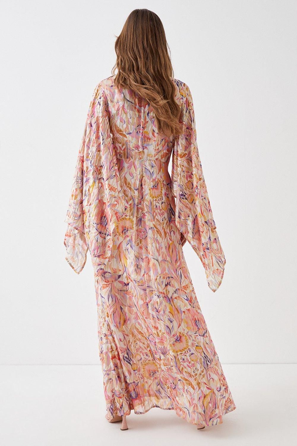 Coast Alexandra Farmer Metallic Volume Sleeve Maxi Dress Pink image 3