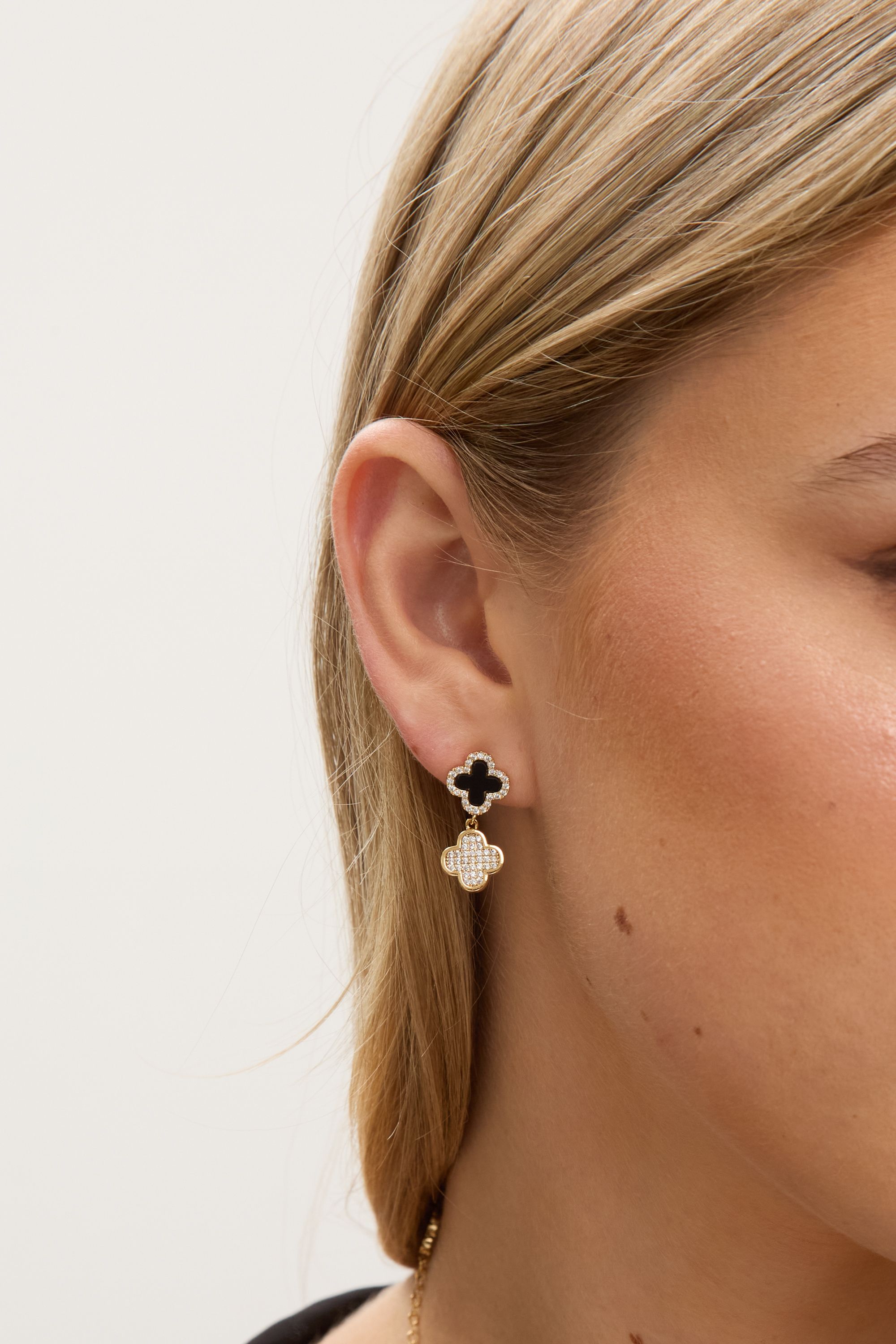 Jon Richard Gold Plated Pave and Jet Enamel Clover Earrings image 4