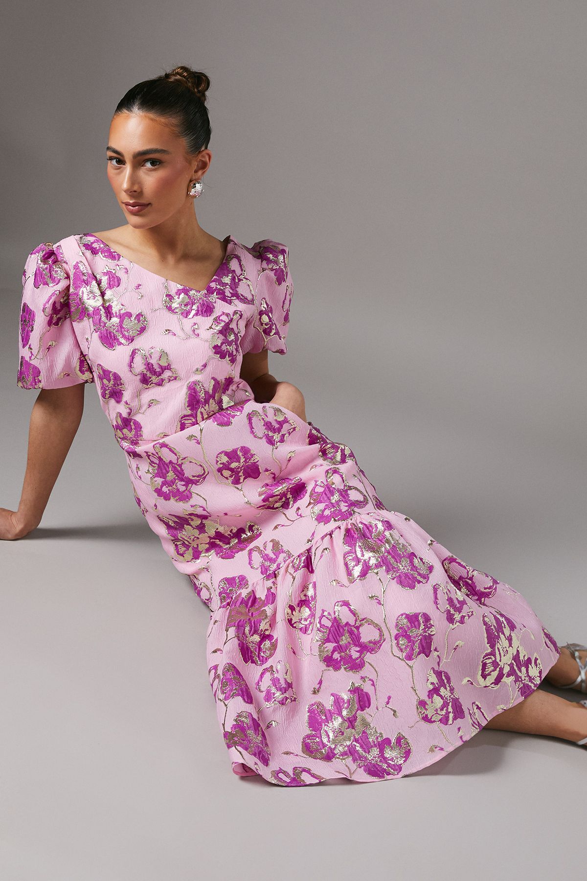 Coast Pink Metallic Floral Jacquard Dress Pink image 2