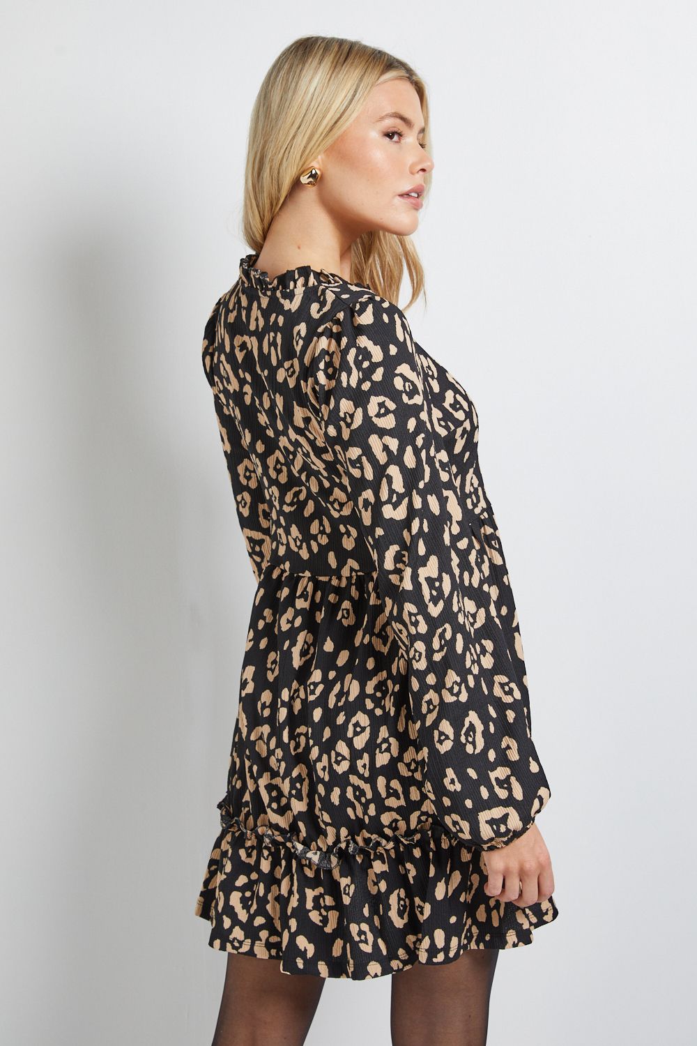 Dorothy Perkins Animal Tiered Scoop Neck Jersey Smock Mini Dress Animal image 3