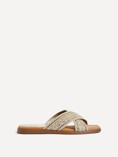 Linzi Genie Gold Embellished Raffia Flat Slider Sandal