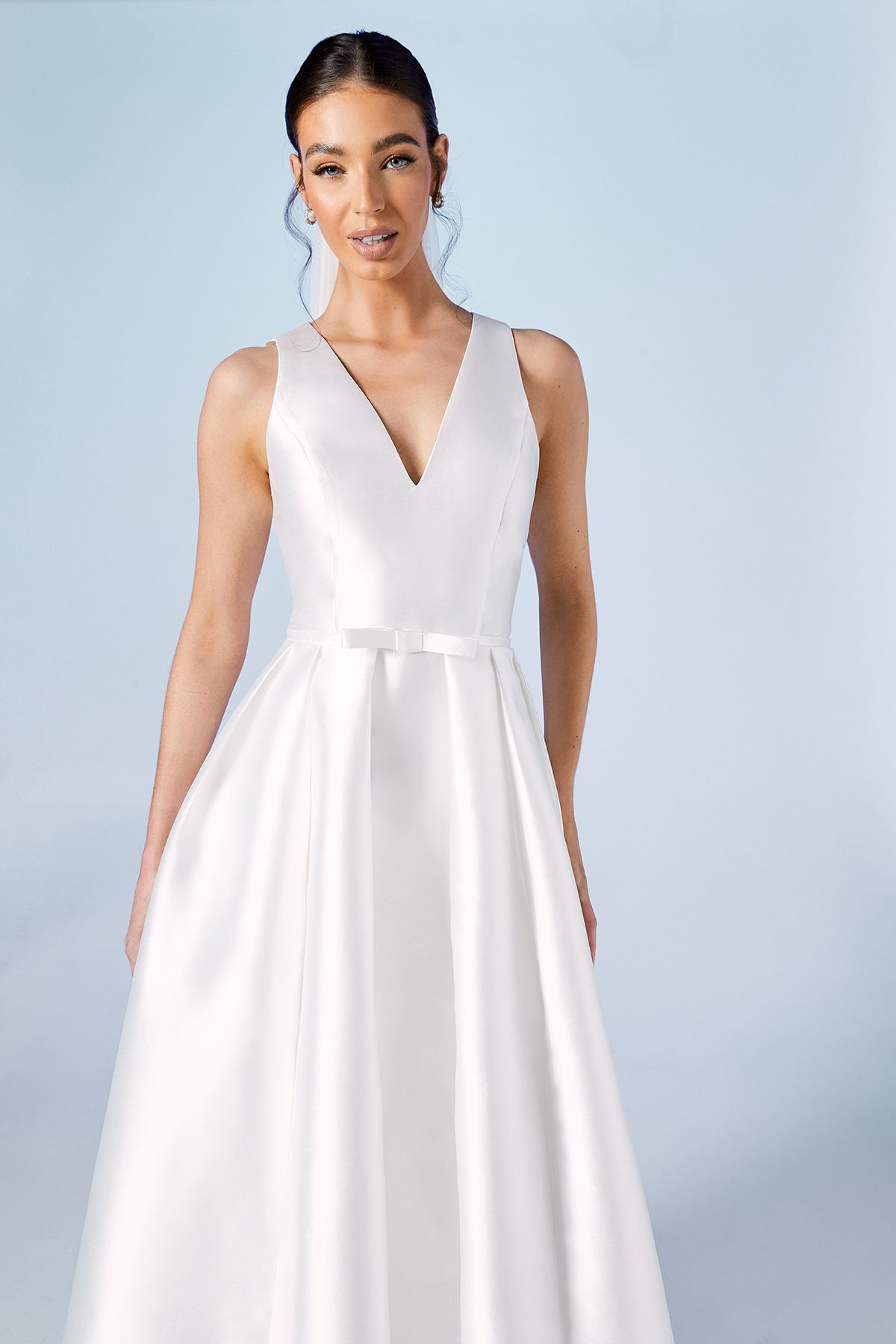 Coast Coast Honoured Plunge Neck Bow Waist Maxi Wedding Dress With Pockets Ivory image 2